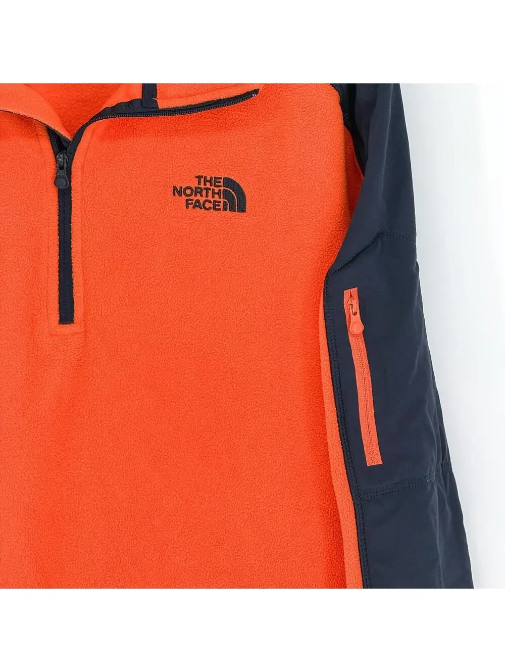 North Face Fleece Pullover Quarter Zip‎ Orange Hiking Outdoor Mens Large
